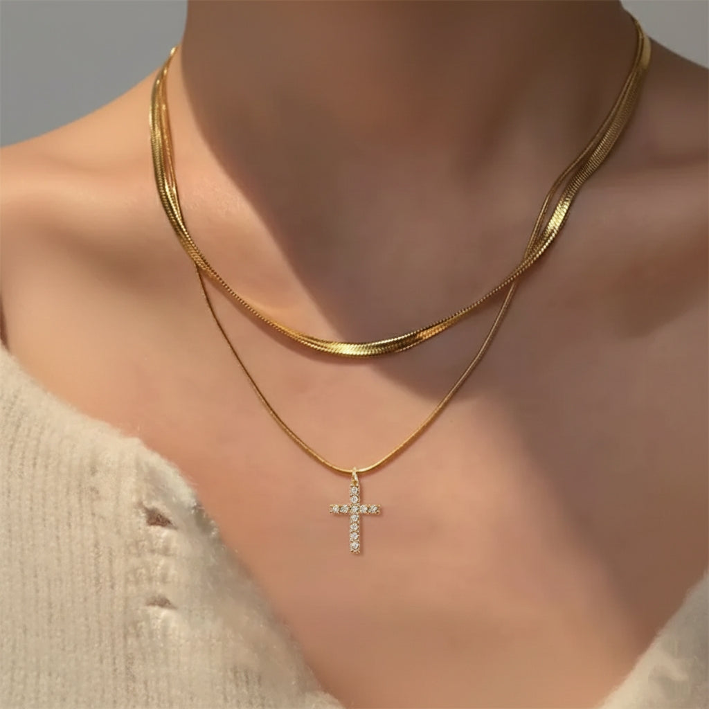 Collar Cruz Mini Doble